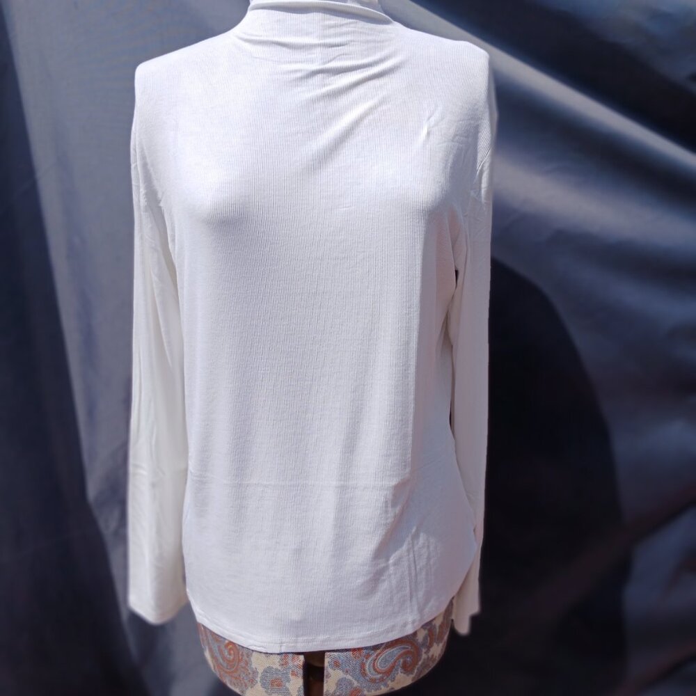 Women's Long Sleeve White Ribbed Under Shirt Top